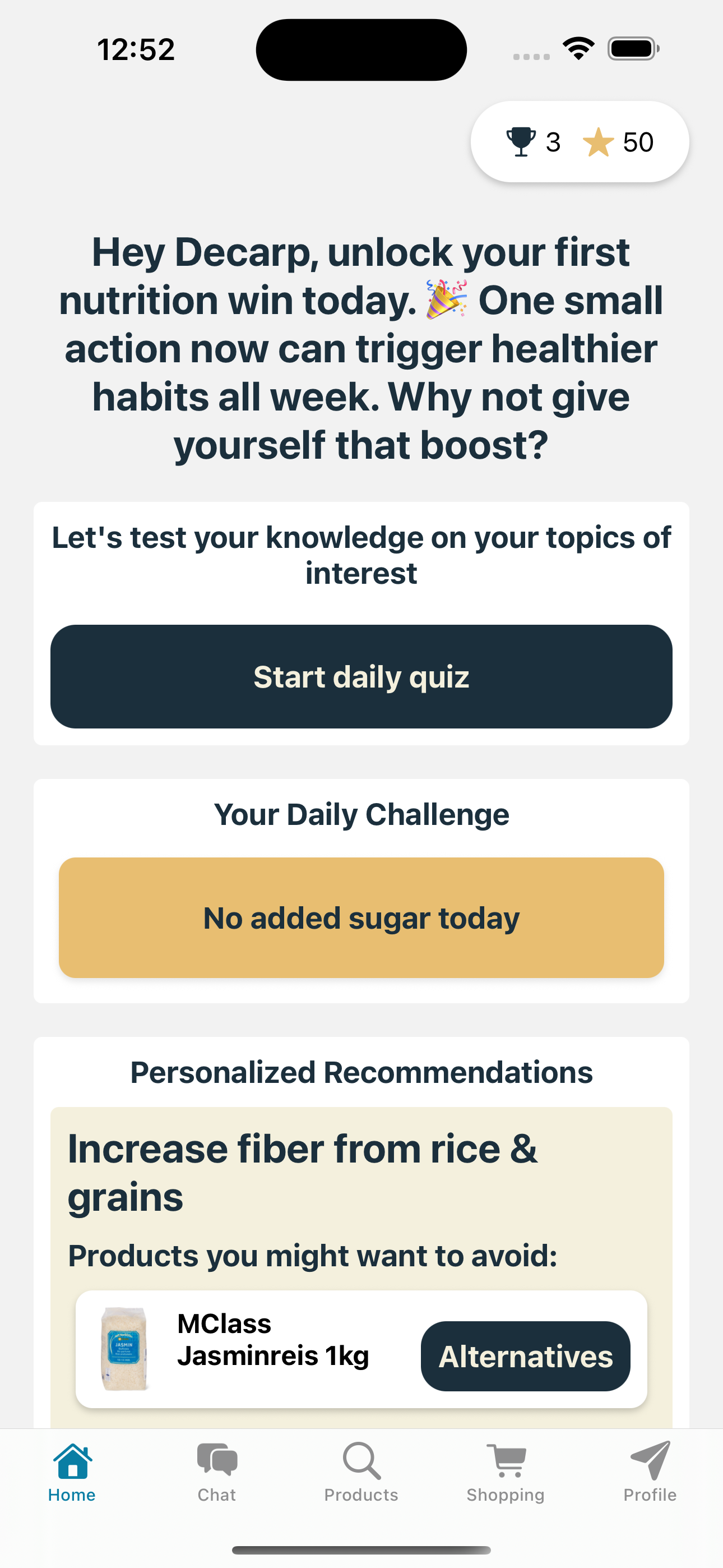 NutriPilot home screen